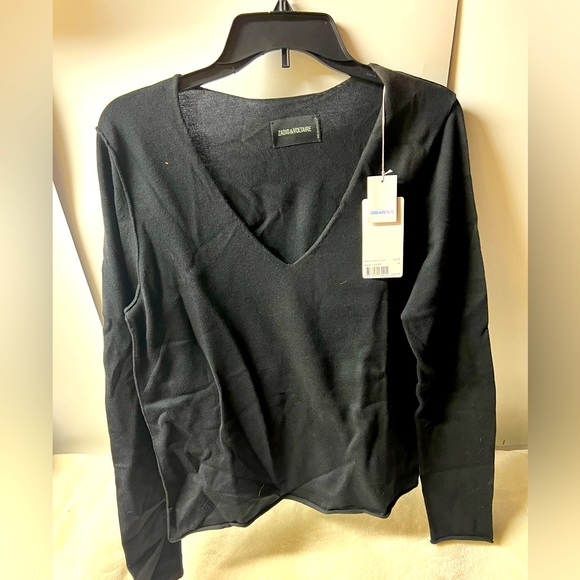 ZADIG & VOLTAIRE ZV Merino Wool Skull Strass V-Neck Sweater Top Women’s Medium - Picture 2 of 7